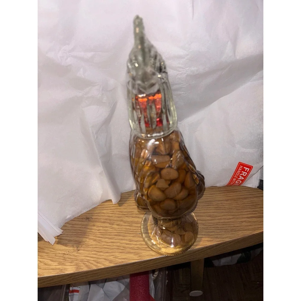 Vintage Glass Rooster Decanter Amber Liquid Filled Farmhouse Decor 12.5